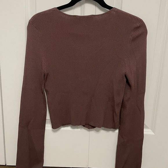 Zara Ribbed Brown Velvet Button Down - Picture 5 of 6